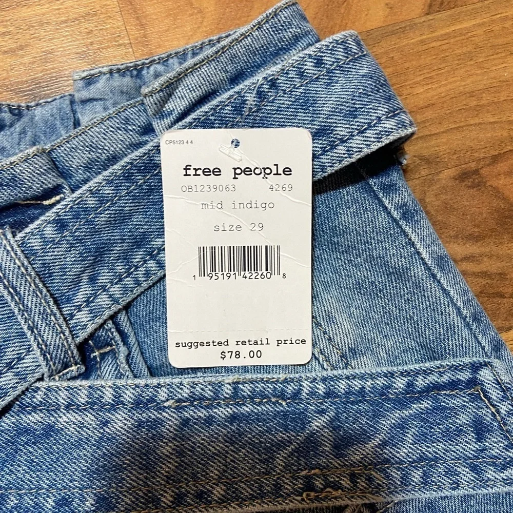 Free People East Of Eden Denim Mini Skirt Women's 29 Belted Paperbag Waist NWT